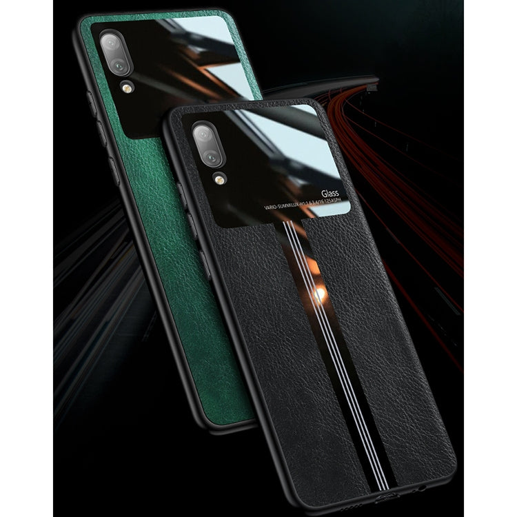 For Huawei Enjoy 9 Leather Texture PU + Glass + TPU Shockproof Protective Case