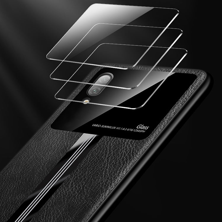 For Huawei Enjoy 9 Leather Texture PU + Glass + TPU Shockproof Protective Case