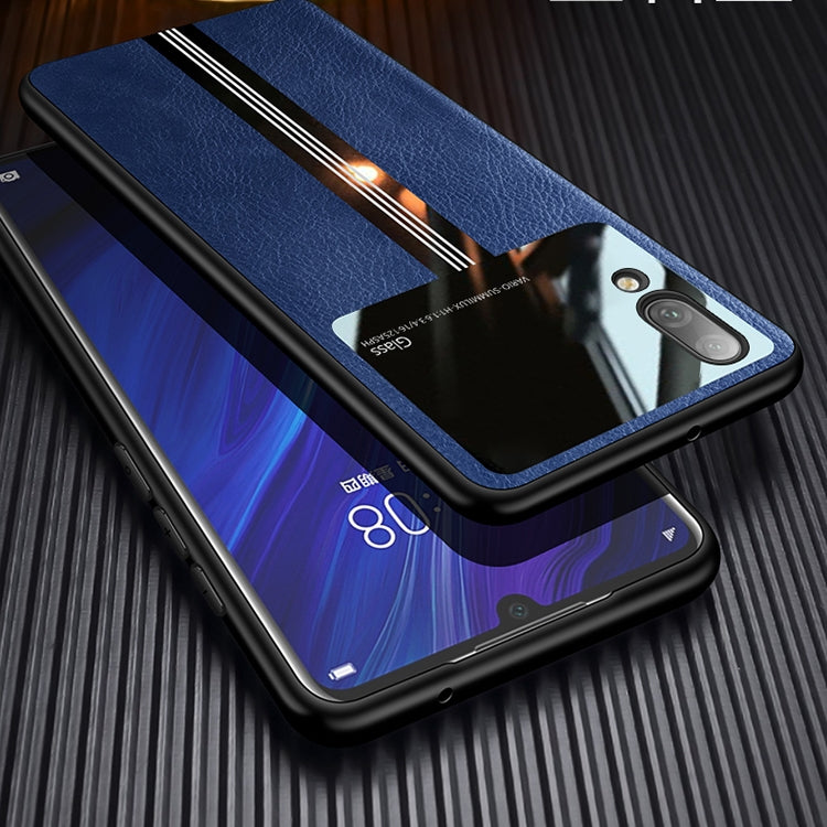 For Huawei Enjoy 9 Leather Texture PU + Glass + TPU Shockproof Protective Case