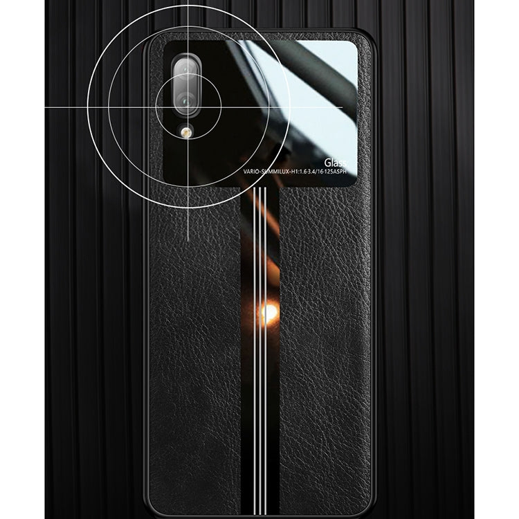 For Huawei Enjoy 9 Leather Texture PU + Glass + TPU Shockproof Protective Case