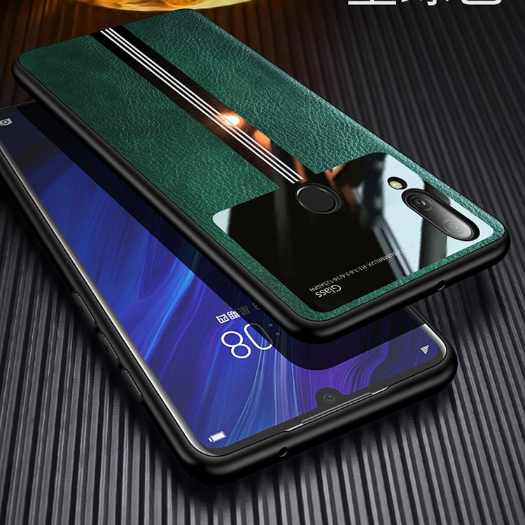 For Huawei Enjoy 9 Plus Leather Texture PU + Glass + TPU Shockproof Protective Case