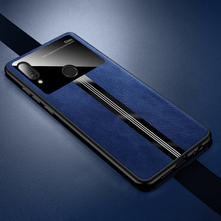 For Huawei Enjoy 9 Plus Leather Texture PU + Glass + TPU Shockproof Protective Case