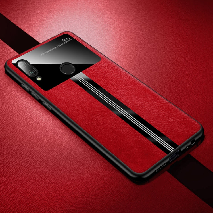 For Huawei Enjoy 9 Plus Leather Texture PU + Glass + TPU Shockproof Protective Case