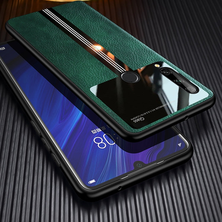 For Huawei Enjoy 10 Plus Leather Texture PU + Glass + TPU Shockproof Protective Case