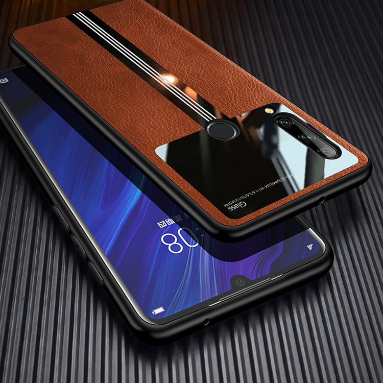 For Huawei Enjoy 10 Plus Leather Texture PU + Glass + TPU Shockproof Protective Case