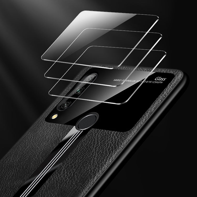 For Huawei Enjoy 10 Plus Leather Texture PU + Glass + TPU Shockproof Protective Case