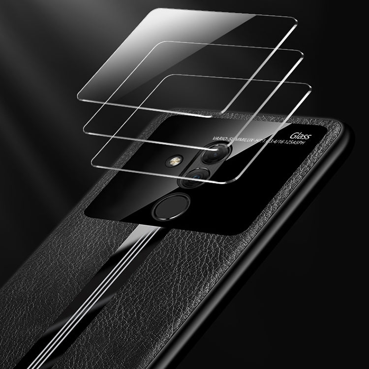 For Huawei Maimang 7 / Mate 20 Lite Leather Texture PU + Glass + TPU Shockproof Protective Case