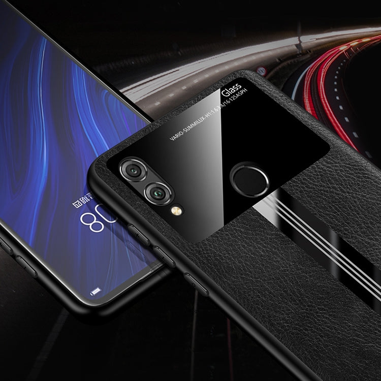 For Huawei Honor 8X Leather Texture PU + Glass + TPU Shockproof Protective Case