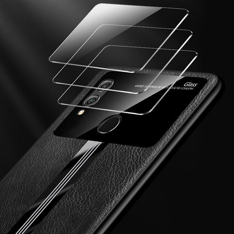 For Huawei Honor 8X Leather Texture PU + Glass + TPU Shockproof Protective Case
