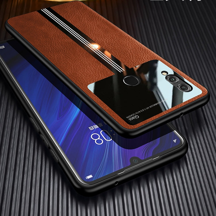 For Huawei Honor 8X Leather Texture PU + Glass + TPU Shockproof Protective Case