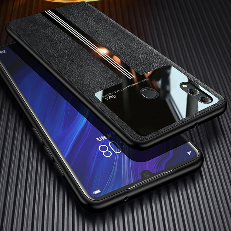 For Huawei Honor 8X Max Leather Texture PU + Glass + TPU Shockproof Protective Case
