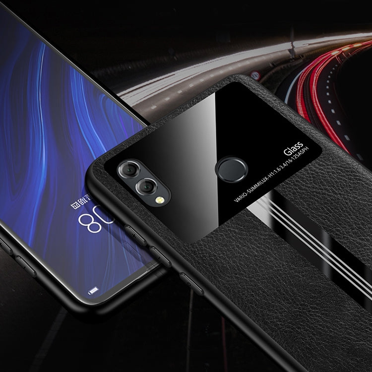 For Huawei Honor 8X Max Leather Texture PU + Glass + TPU Shockproof Protective Case