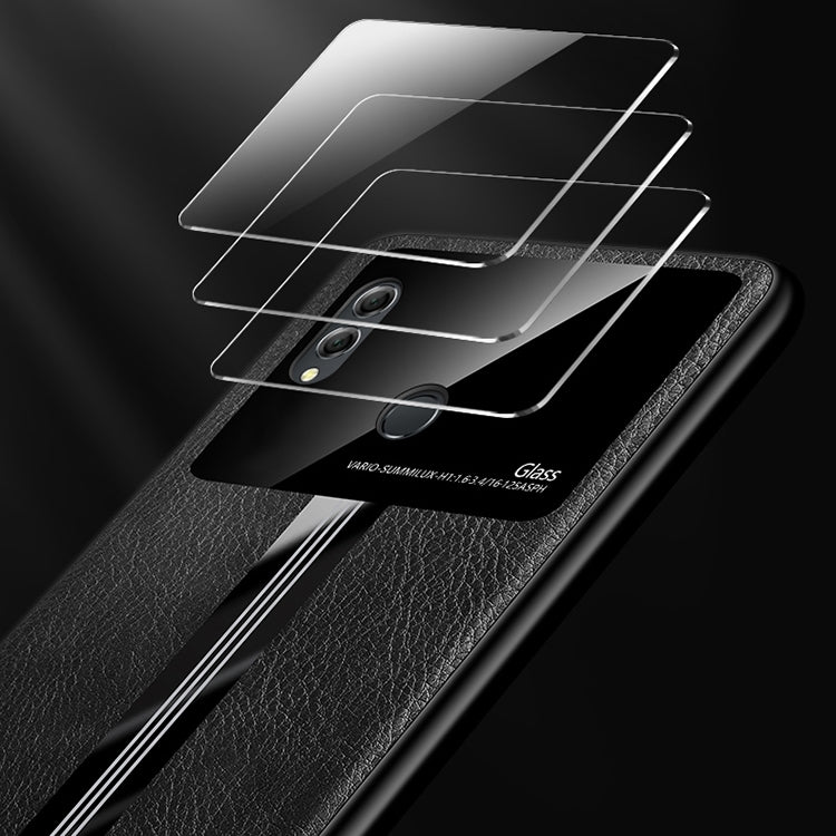 For Huawei Honor 8X Max Leather Texture PU + Glass + TPU Shockproof Protective Case
