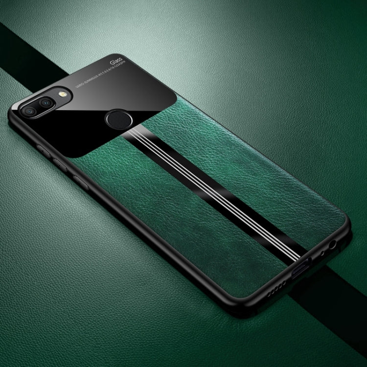 For Huawei Honor 9i Leather Texture PU + Glass + TPU Shockproof Protective Case