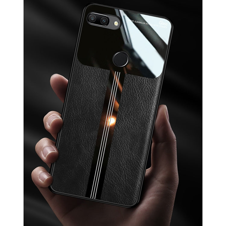 For Huawei Honor 9i Leather Texture PU + Glass + TPU Shockproof Protective Case