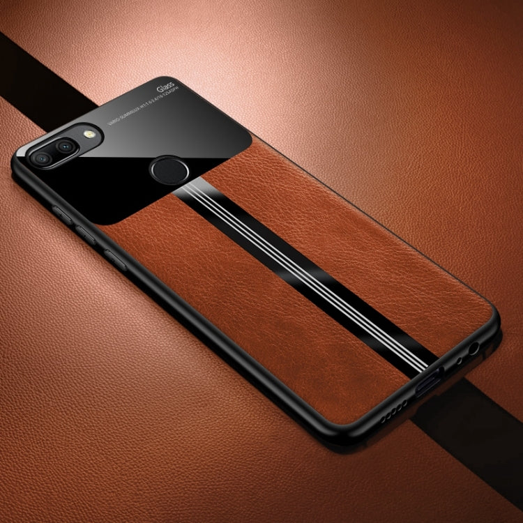 For Huawei Honor 9i Leather Texture PU + Glass + TPU Shockproof Protective Case