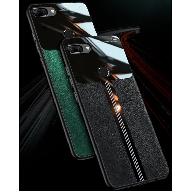 For Huawei Honor 9i Leather Texture PU + Glass + TPU Shockproof Protective Case