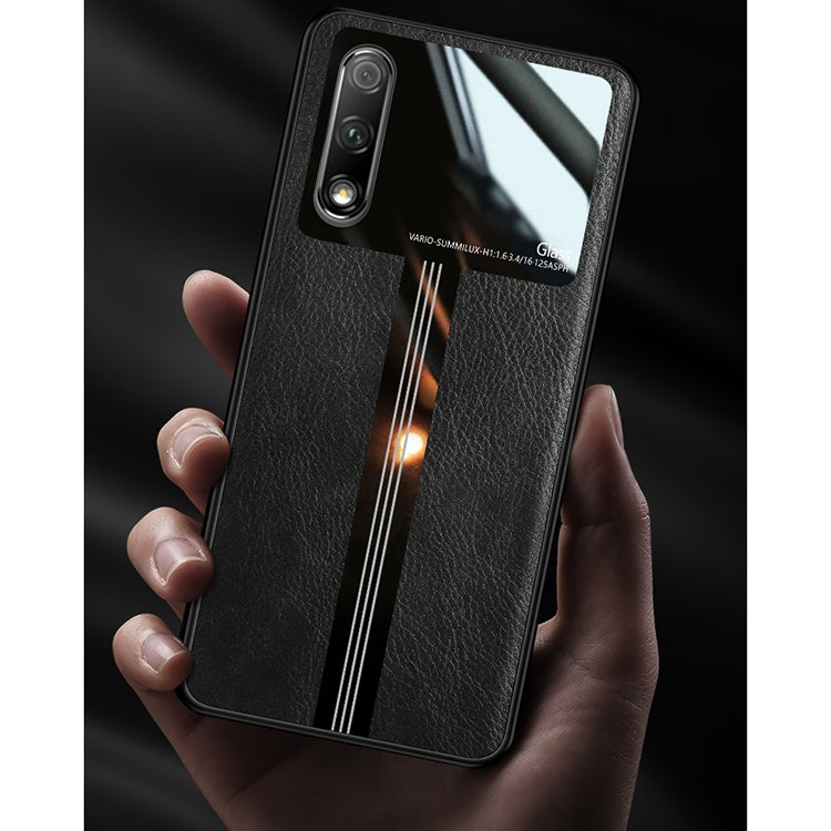 For Huawei Honor 9X / 9X Pro Leather Texture PU + Glass + TPU Shockproof Protective Case