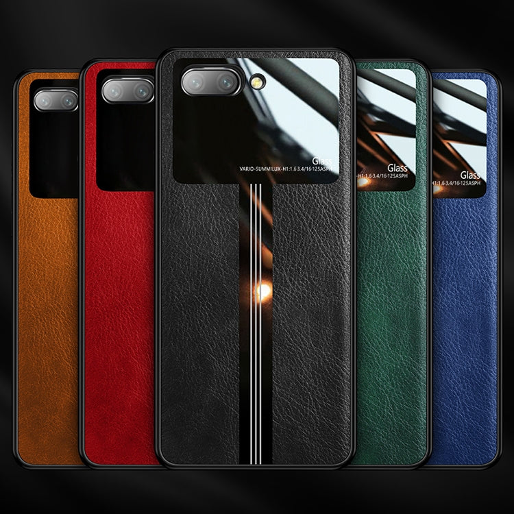 For Huawei Honor 10 Leather Texture PU + Glass + TPU Shockproof Protective Case