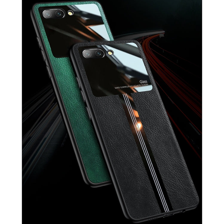 For Huawei Honor 10 Leather Texture PU + Glass + TPU Shockproof Protective Case