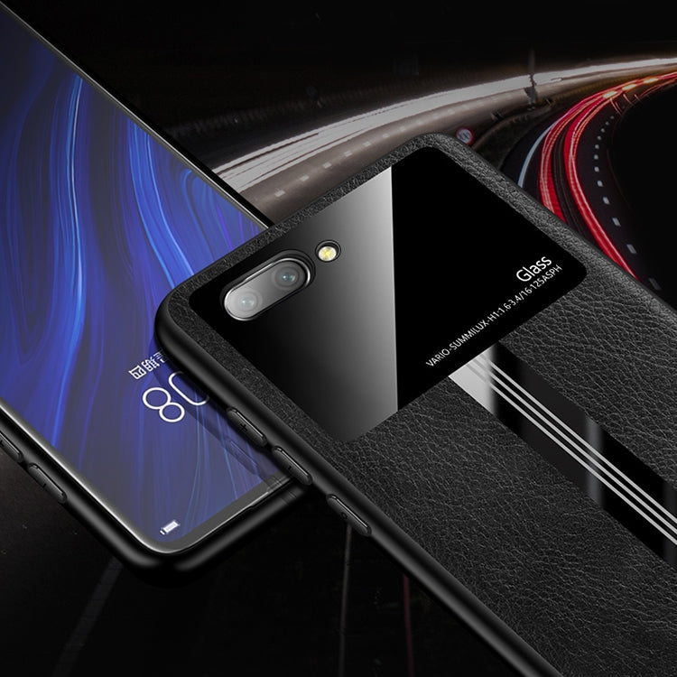 For Huawei Honor 10 Leather Texture PU + Glass + TPU Shockproof Protective Case