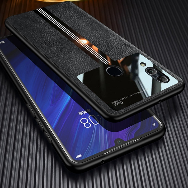 For Huawei Honor 10 Lite Leather Texture PU + Glass + TPU Shockproof Protective Case
