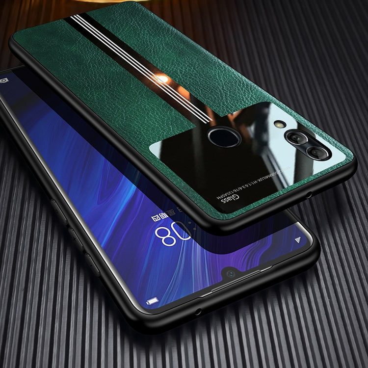 For Huawei Honor 10 Lite Leather Texture PU + Glass + TPU Shockproof Protective Case