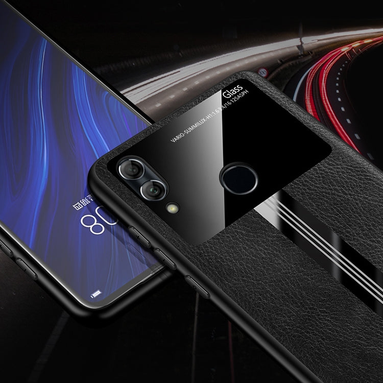 For Huawei Honor 10 Lite Leather Texture PU + Glass + TPU Shockproof Protective Case
