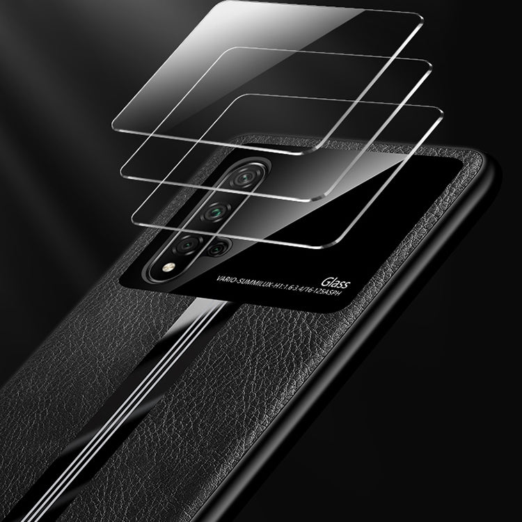 For Huawei Honor 20 Leather Texture PU + Glass + TPU Shockproof Protective Case