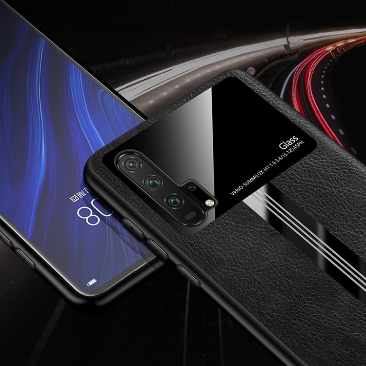 For Huawei Honor 20 Pro Leather Texture PU + Glass + TPU Shockproof Protective Case