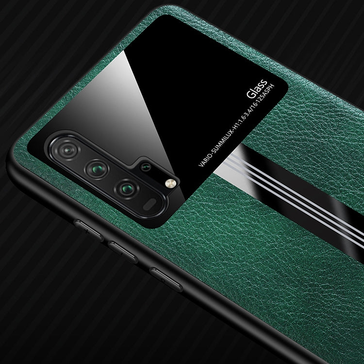 For Huawei Honor 20 Pro Leather Texture PU + Glass + TPU Shockproof Protective Case