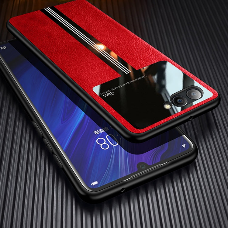 For Huawei Honor V10 Leather Texture PU + Glass + TPU Shockproof Protective Case