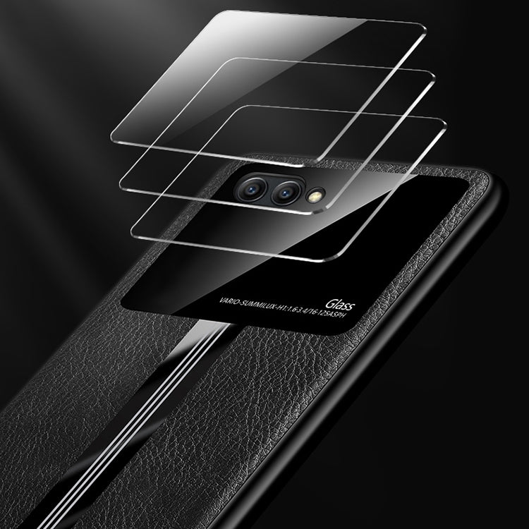 For Huawei Honor V10 Leather Texture PU + Glass + TPU Shockproof Protective Case