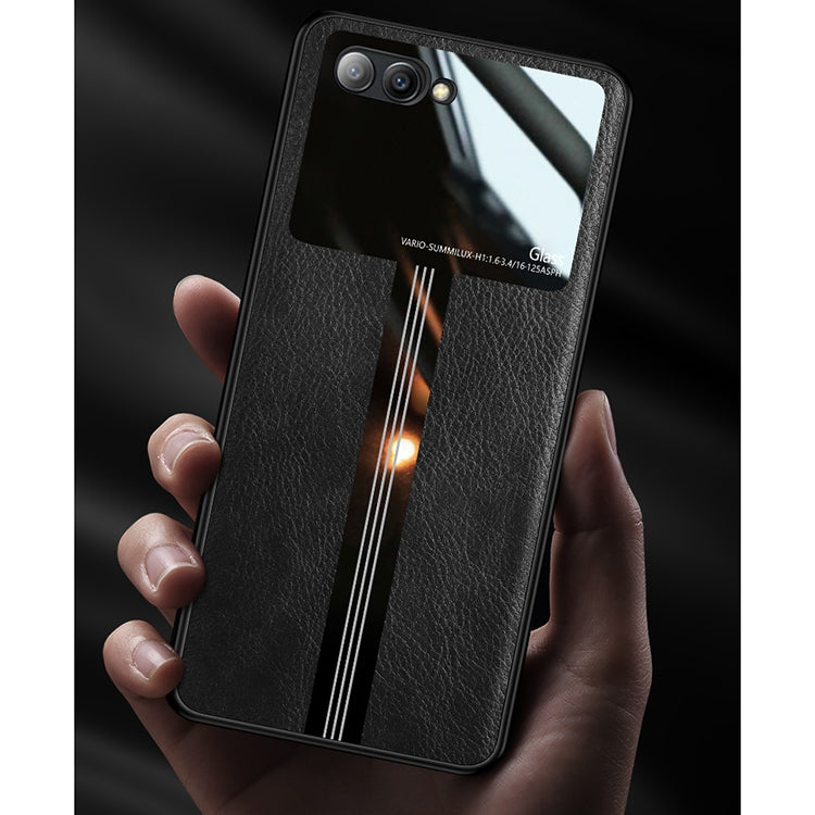 For Huawei Honor V10 Leather Texture PU + Glass + TPU Shockproof Protective Case