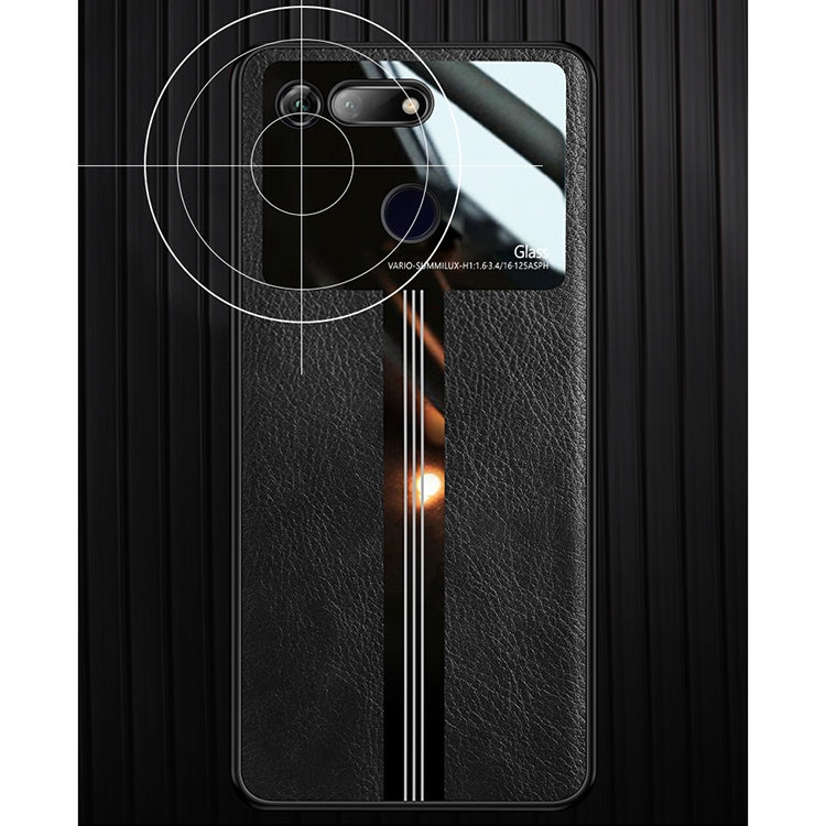 For Huawei Honor View 20 / Honor V20 Leather Texture PU + Glass + TPU Shockproof Protective Case
