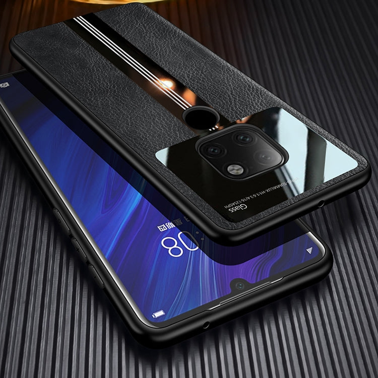 For Huawei Mate 20 Leather Texture PU + Glass + TPU Shockproof Protective Case