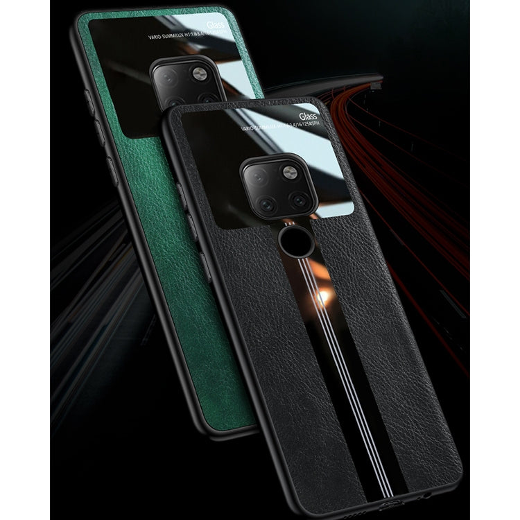 For Huawei Mate 20 Leather Texture PU + Glass + TPU Shockproof Protective Case