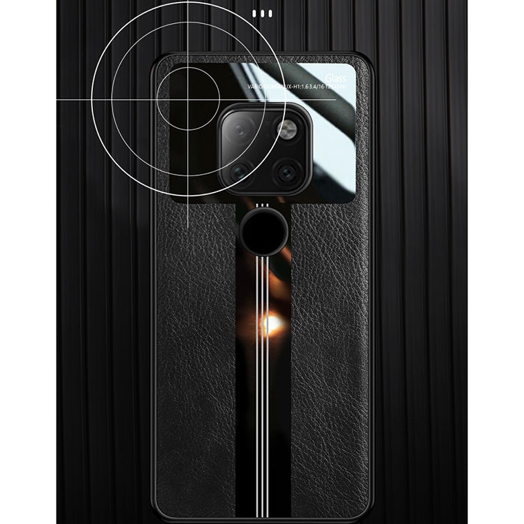 For Huawei Mate 20 Leather Texture PU + Glass + TPU Shockproof Protective Case