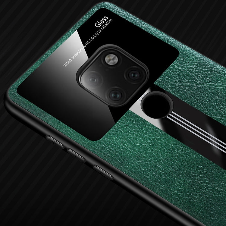 For Huawei Mate 20 Leather Texture PU + Glass + TPU Shockproof Protective Case