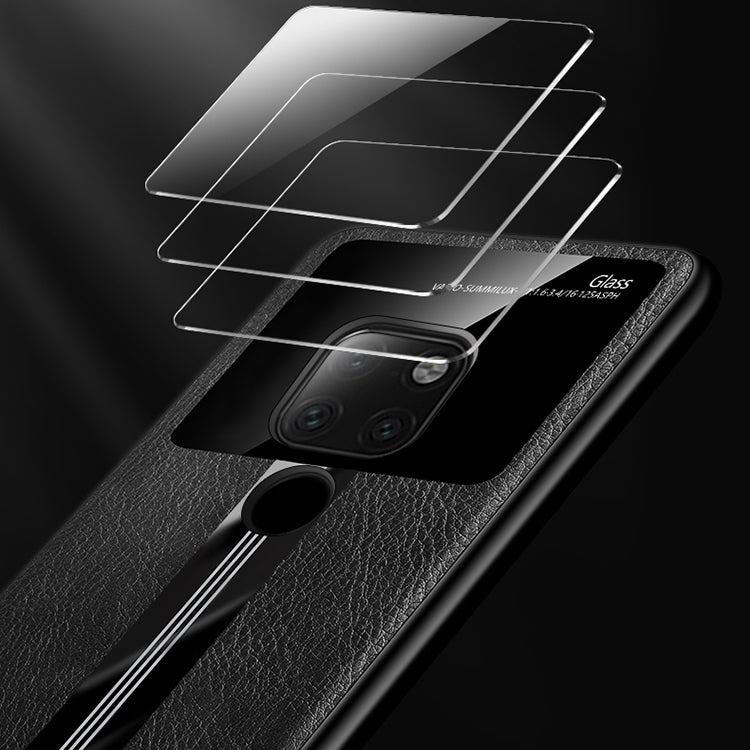 For Huawei Mate 20 Leather Texture PU + Glass + TPU Shockproof Protective Case