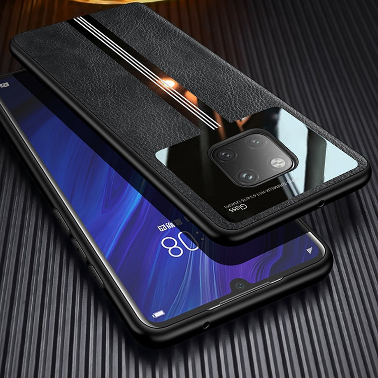 For Huawei Mate 20 Pro Leather Texture PU + Glass + TPU Shockproof Protective Case