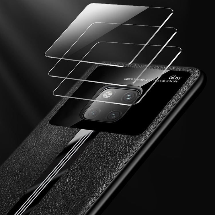 For Huawei Mate 20 Pro Leather Texture PU + Glass + TPU Shockproof Protective Case