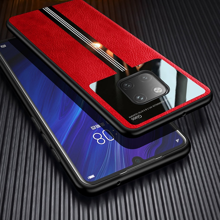 For Huawei Mate 20 Pro Leather Texture PU + Glass + TPU Shockproof Protective Case