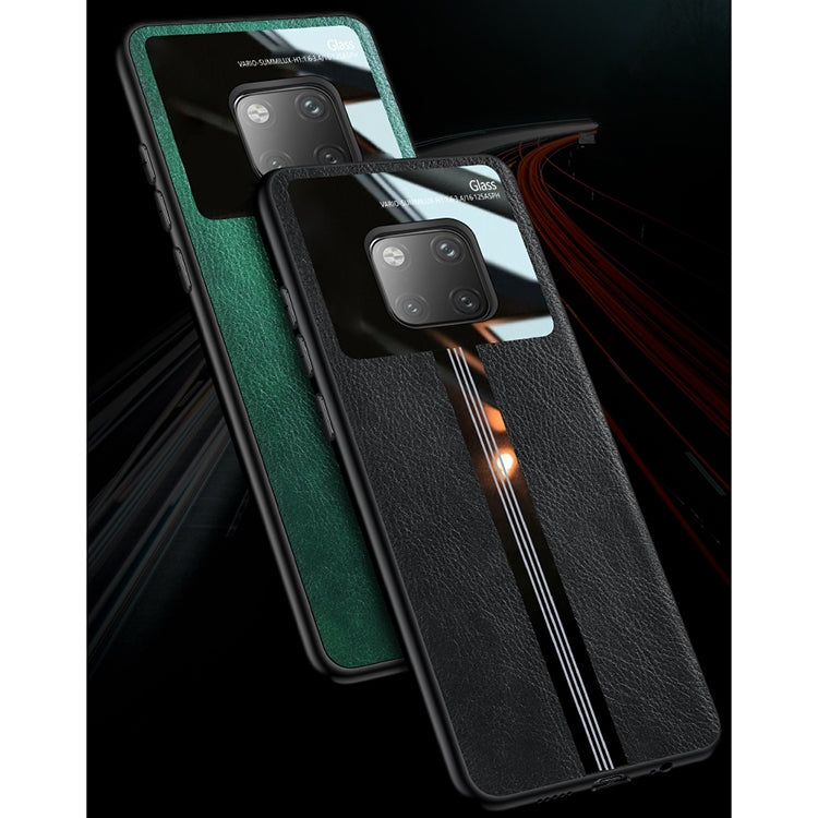 For Huawei Mate 20 Pro Leather Texture PU + Glass + TPU Shockproof Protective Case