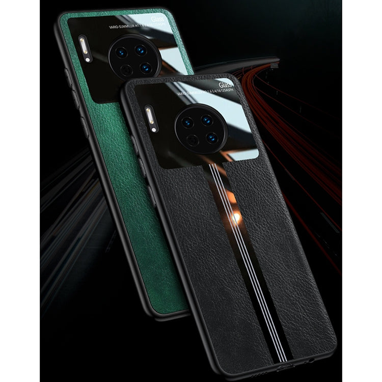 For Huawei Mate 30 Leather Texture PU + Glass + TPU Shockproof Protective Case