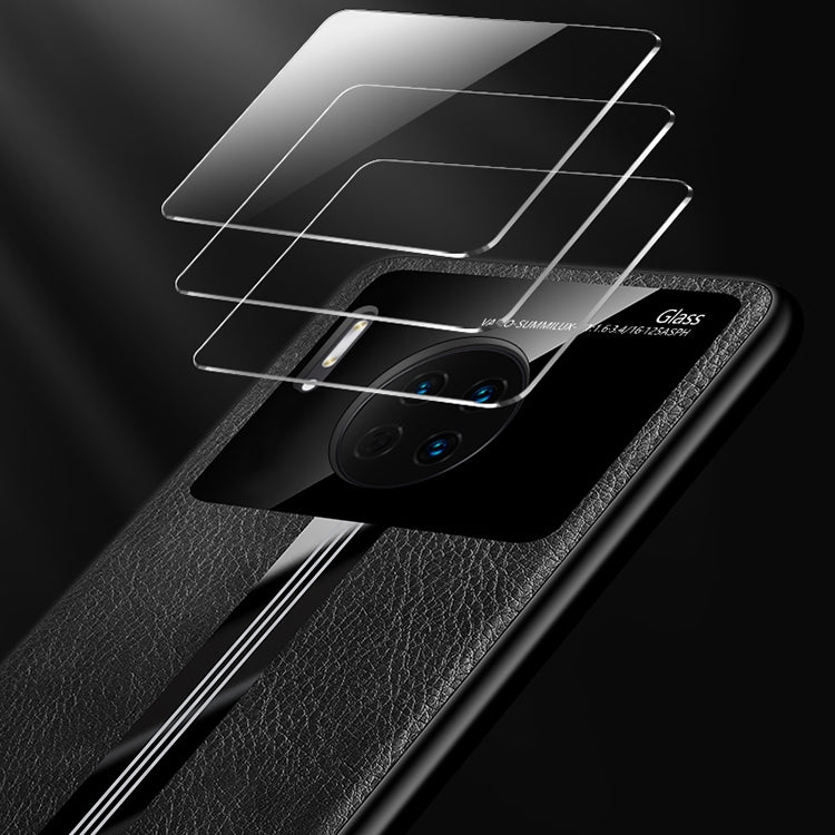 For Huawei Mate 30 Leather Texture PU + Glass + TPU Shockproof Protective Case