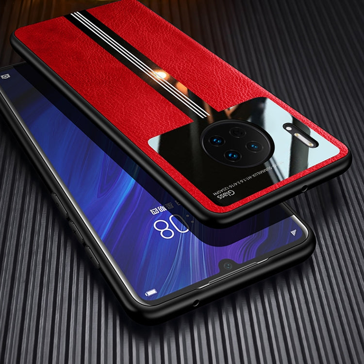 For Huawei Mate 30 Leather Texture PU + Glass + TPU Shockproof Protective Case