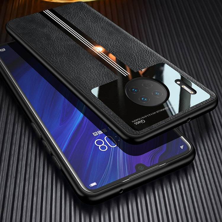 For Huawei Mate 30 Pro Leather Texture PU + Glass + TPU Shockproof Protective Case