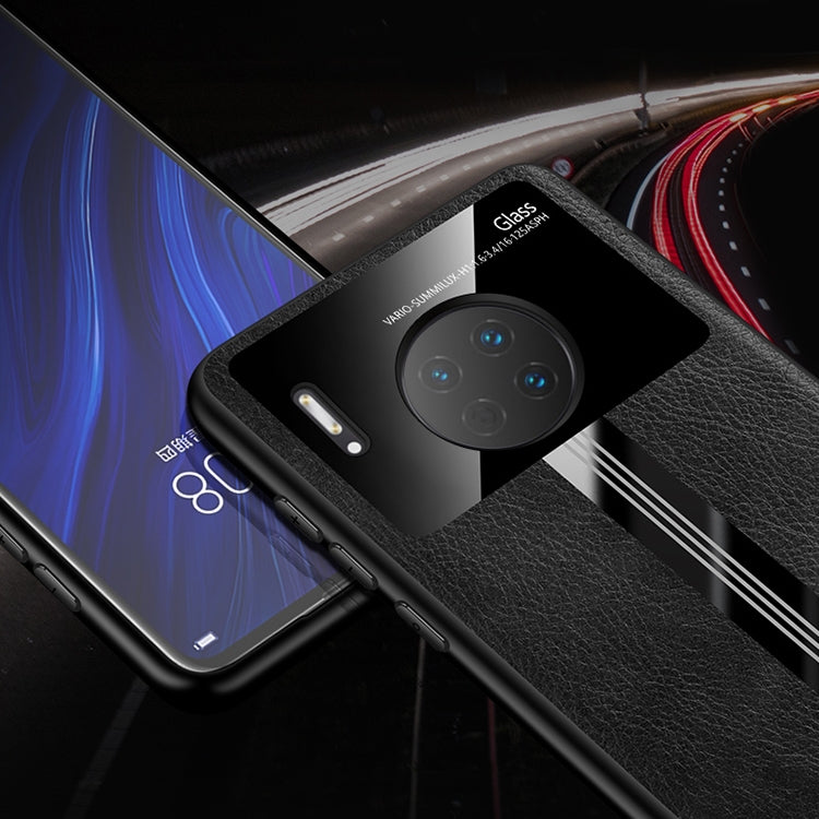 For Huawei Mate 30 Pro Leather Texture PU + Glass + TPU Shockproof Protective Case