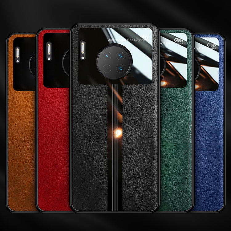 For Huawei Mate 30 Pro Leather Texture PU + Glass + TPU Shockproof Protective Case